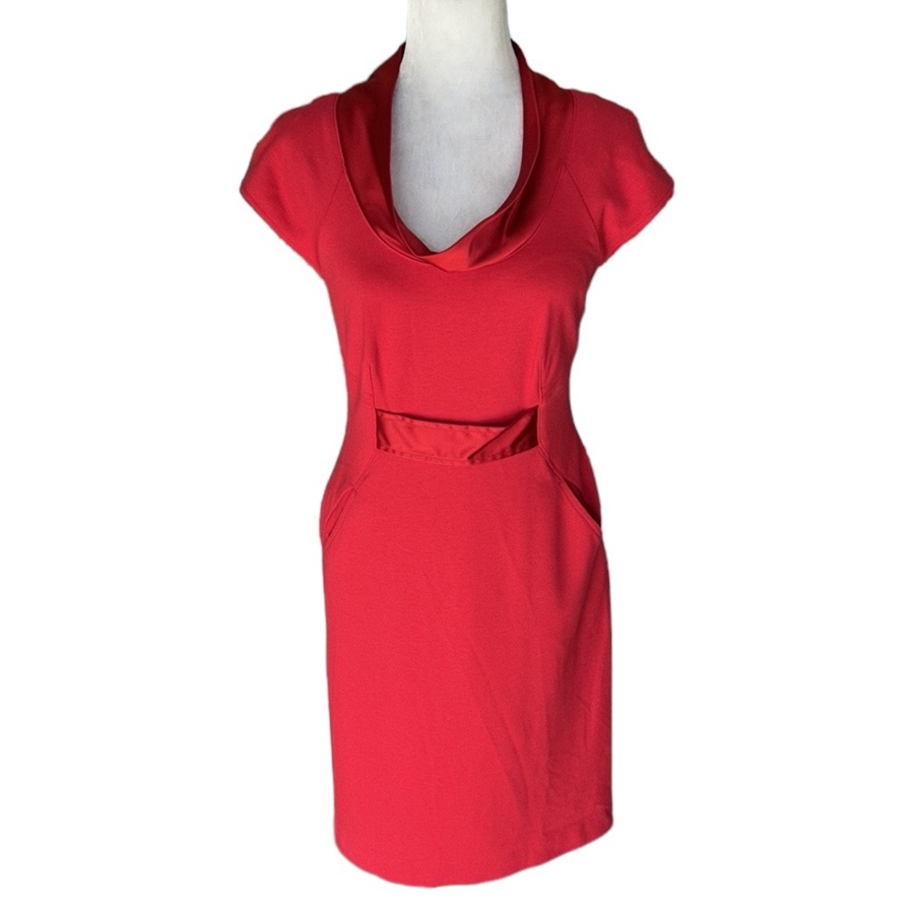 NWT Marc New York Andrew Marc Red Knit Satin Collar Sheath Dress - 6